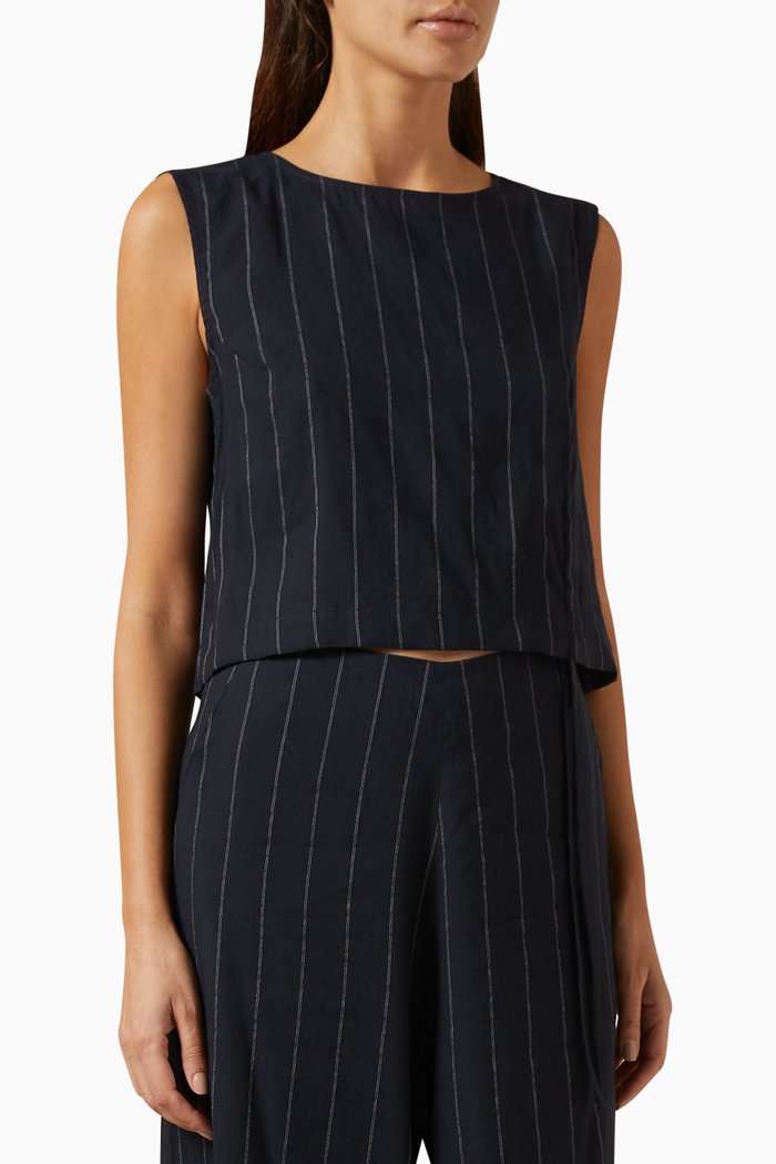Adjustable Pinstripe Top in Linen-blend, Blue