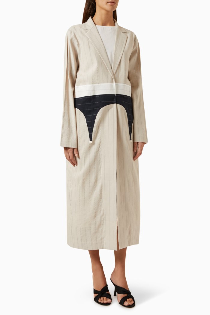 

Pinstripe Garter Jacket in Linen-blend, Neutral