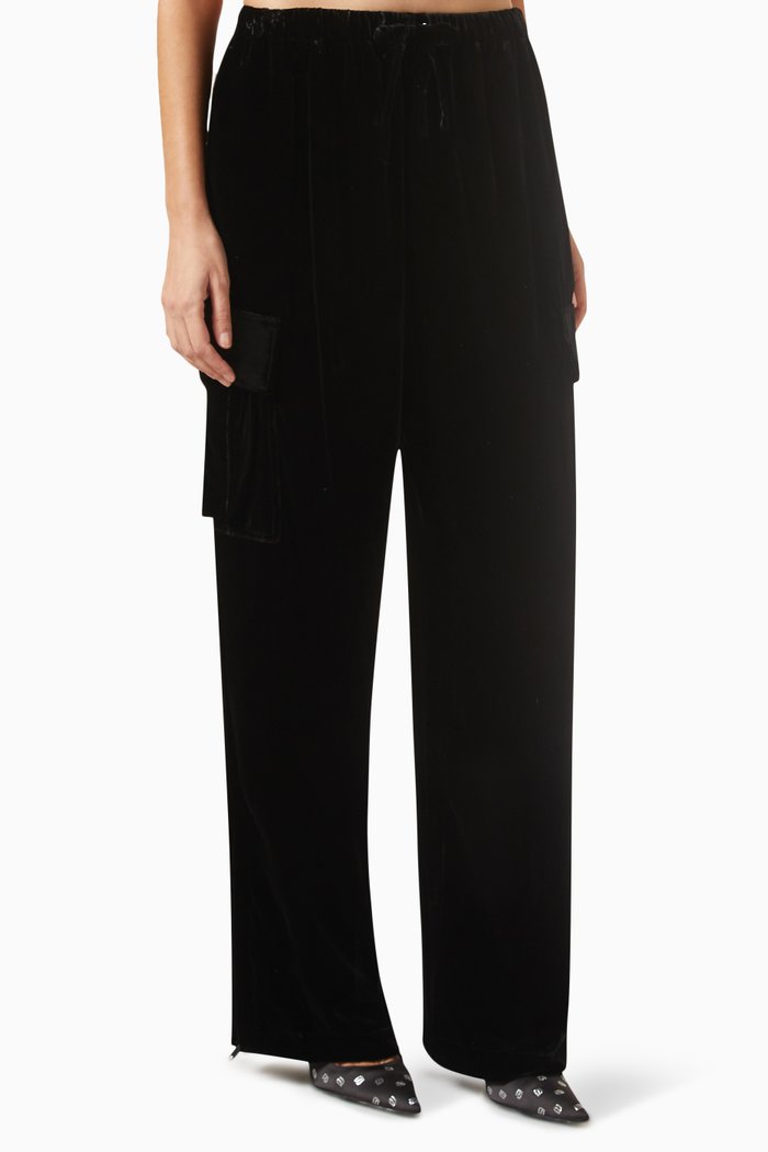 Cargo Track Pants in Velvet, Black