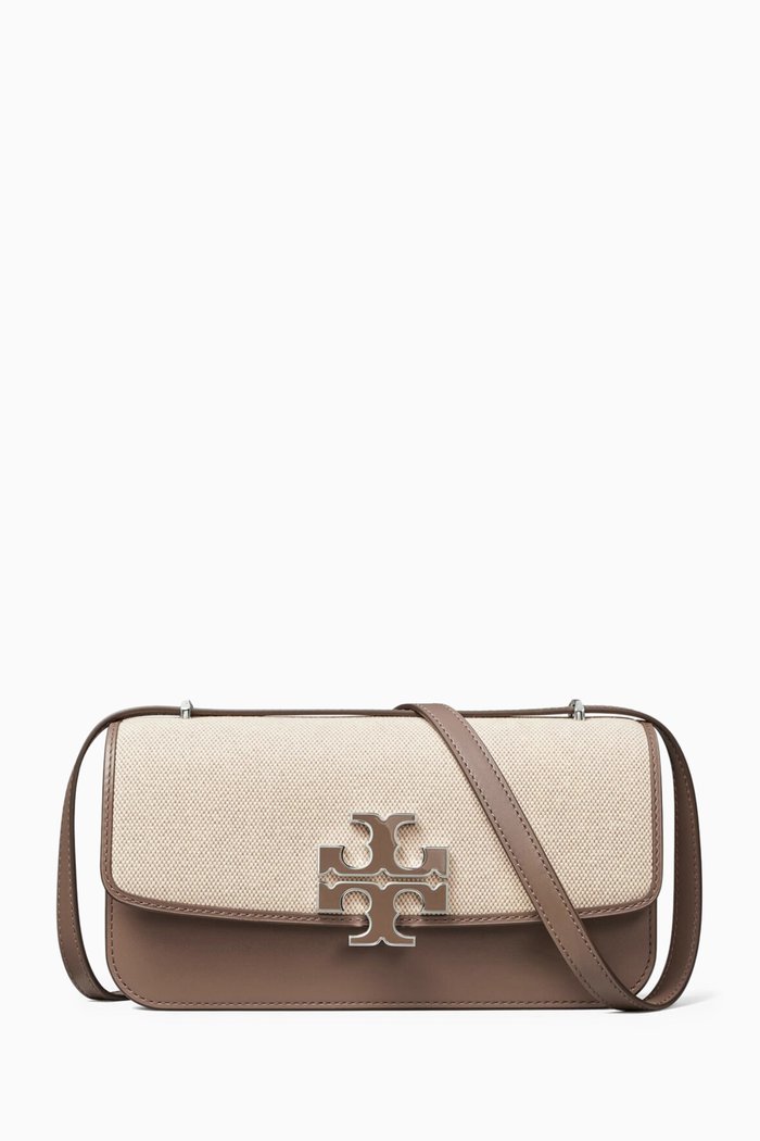 

Small Eleanor Rectangular Bag in Leather & Canvas, Brown