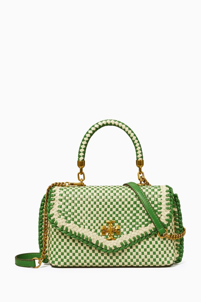 

Mini Kira Top-handle Bag in Woven Leather, Green