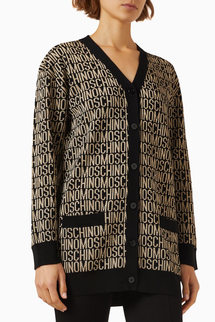 

All-over Logo Cardigan in Merino Wool, Gold