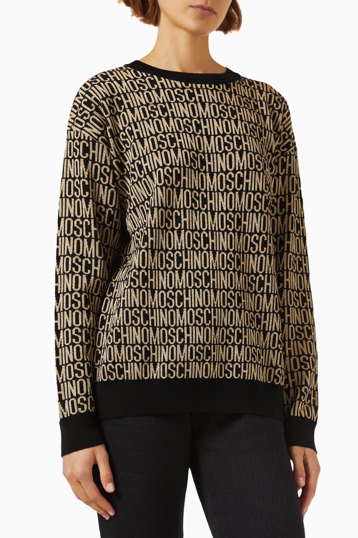

All-over Logo Sweater in Merino Wool, Black