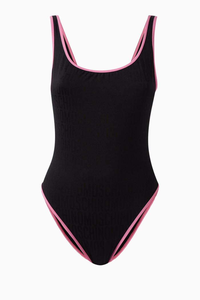 

Allover Logo One-piece Swimsuit, Black
