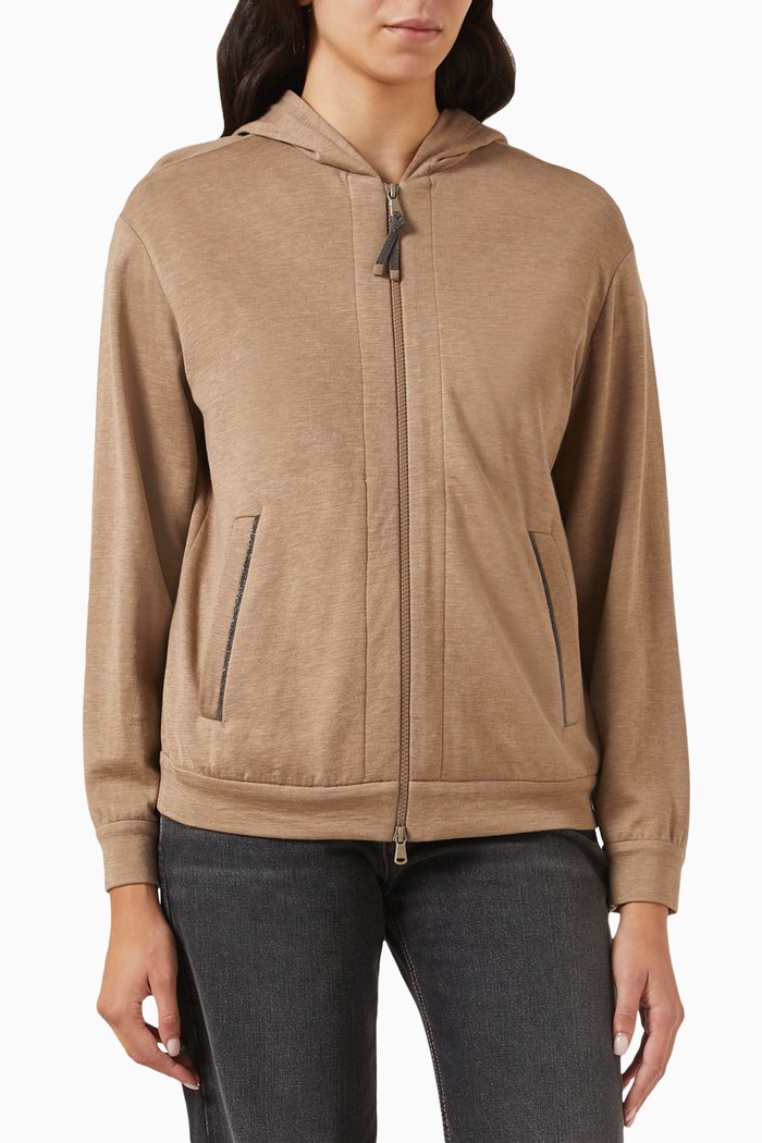 Zip-up Hoodie in Cotton-blend, Neutral