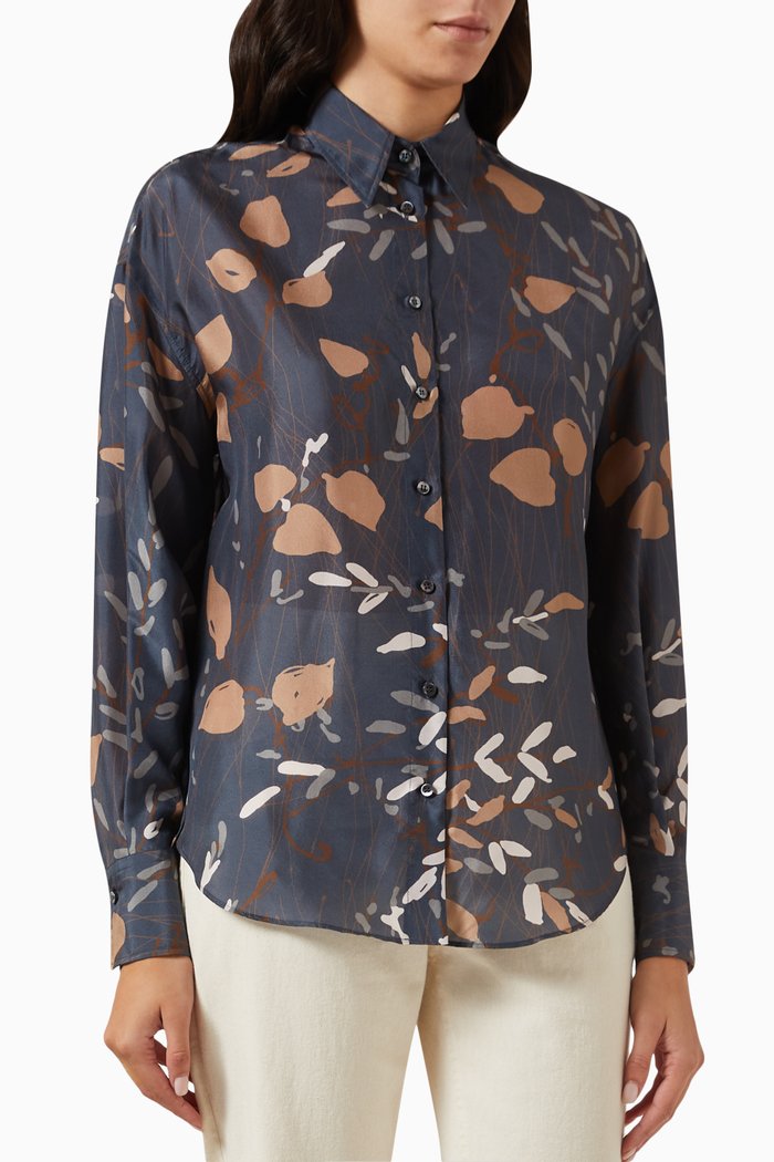 

Printed Shirt in Silk, Blue