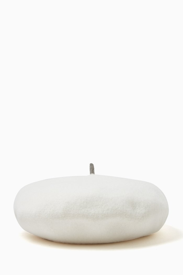 

Monili-embellished Hat n Wool, White