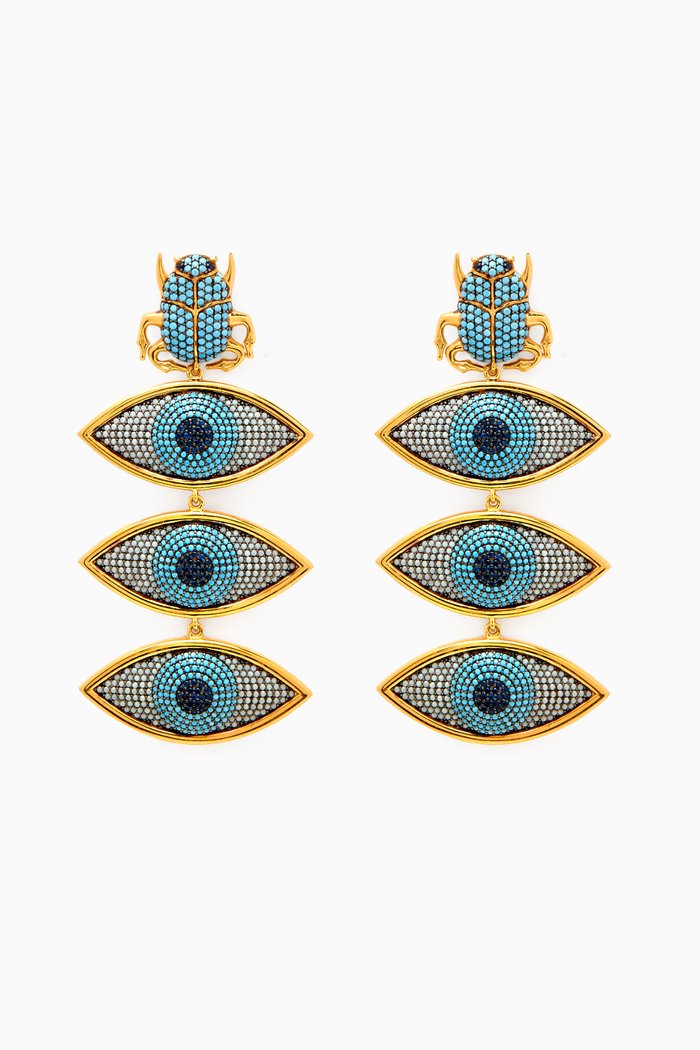 

Scarab Nazar Clip Earrings in 24kt Gold-plated Bronze, Yellow