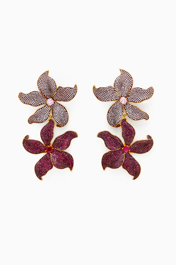 

Double Lilium Drop Earrings in 24kt Gold-plated Bronze, Yellow