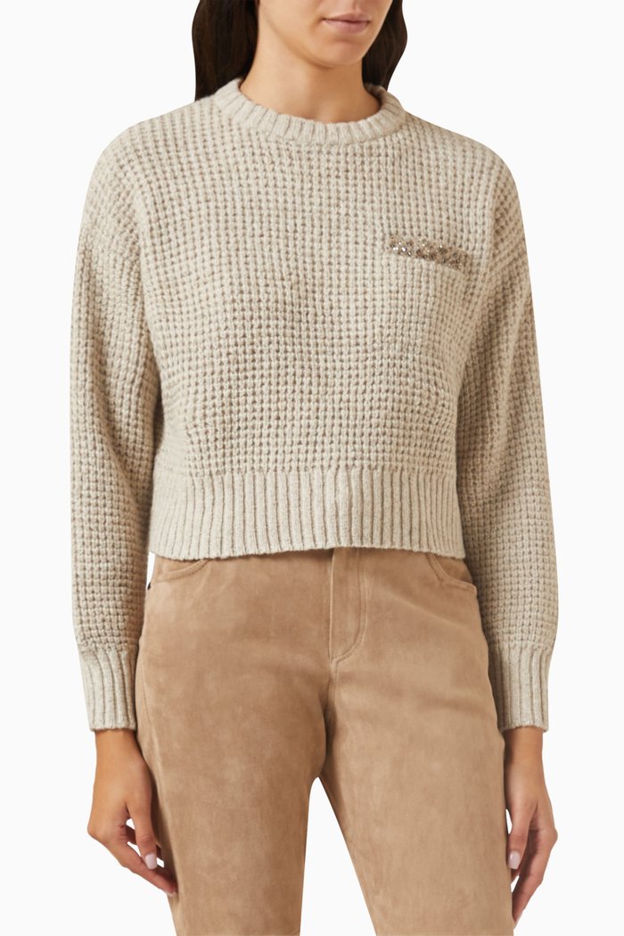 Embellished Sweater in Wool & Cashmere, Neutral