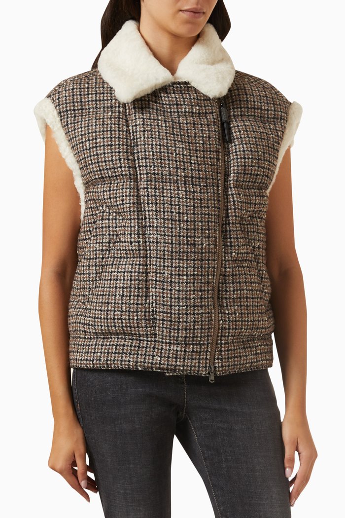 

Check-print Goose-down Gilet, Brown
