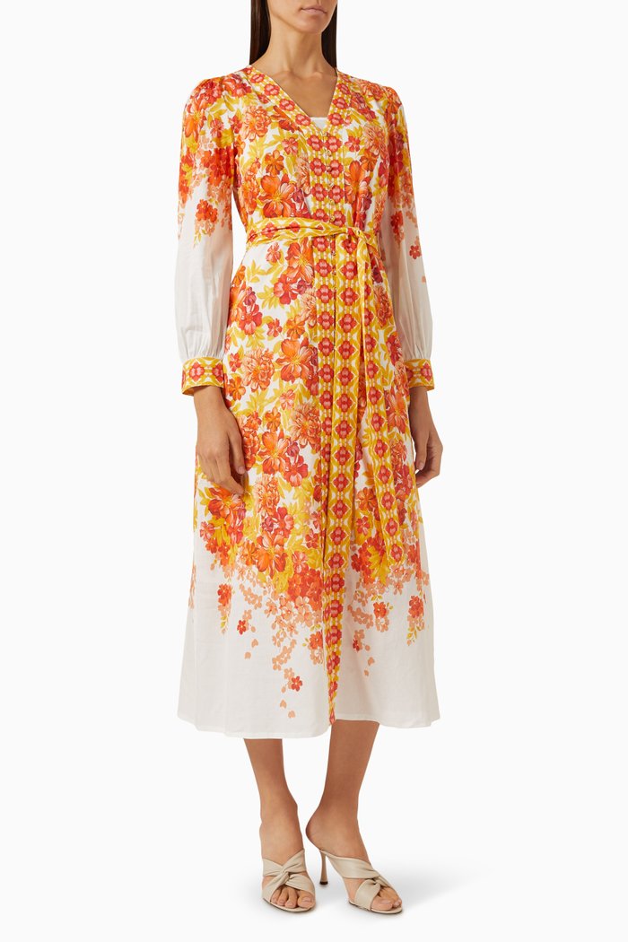

Floral-print V-neck Maxi Dress in Cotton, Orange