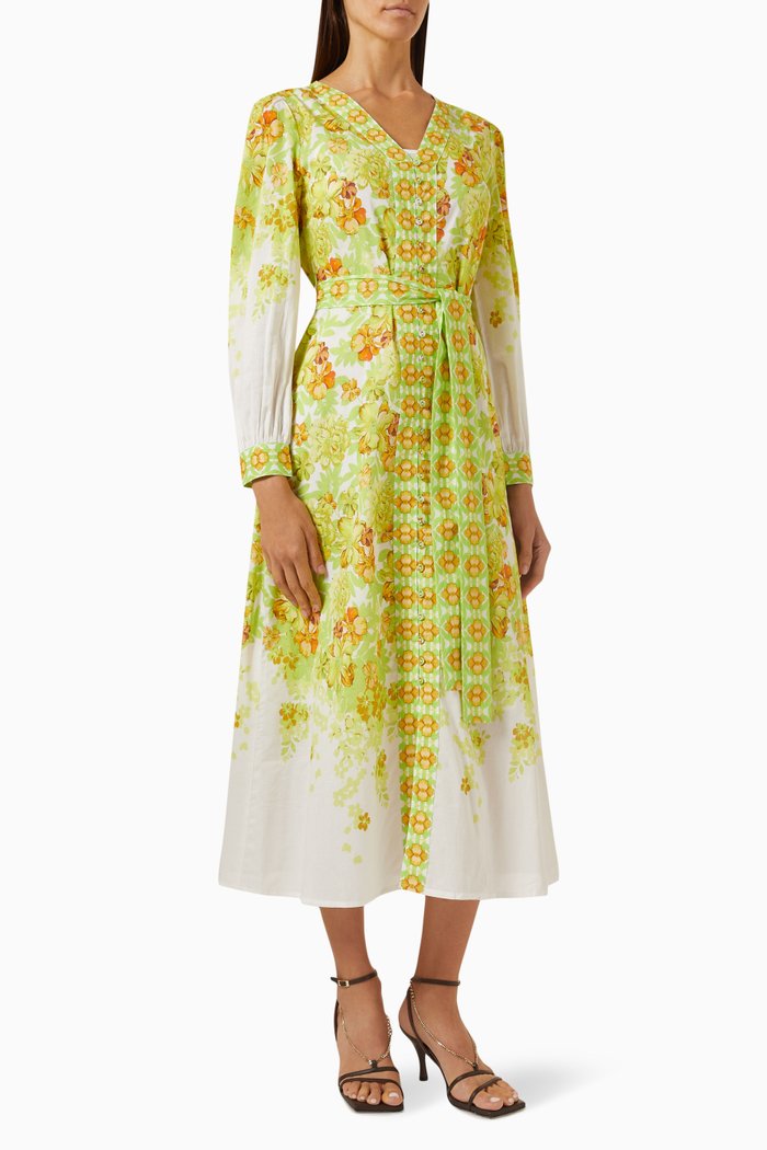 

Floral-print V-neck Maxi Dress in Cotton, Yellow
