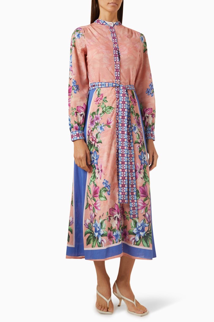 

Floral-print Buttoned Maxi Dress in Cotton, Pink