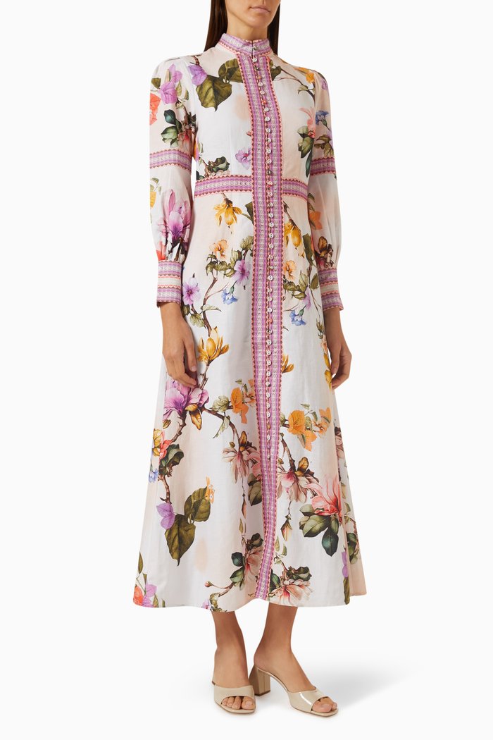 

Floral-print Buttoned Maxi Dress in Linen, Multicolour