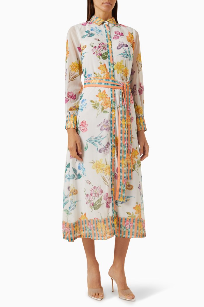 

Floral-print Shirt-neck Maxi Dress in Chiffon, Multicolour