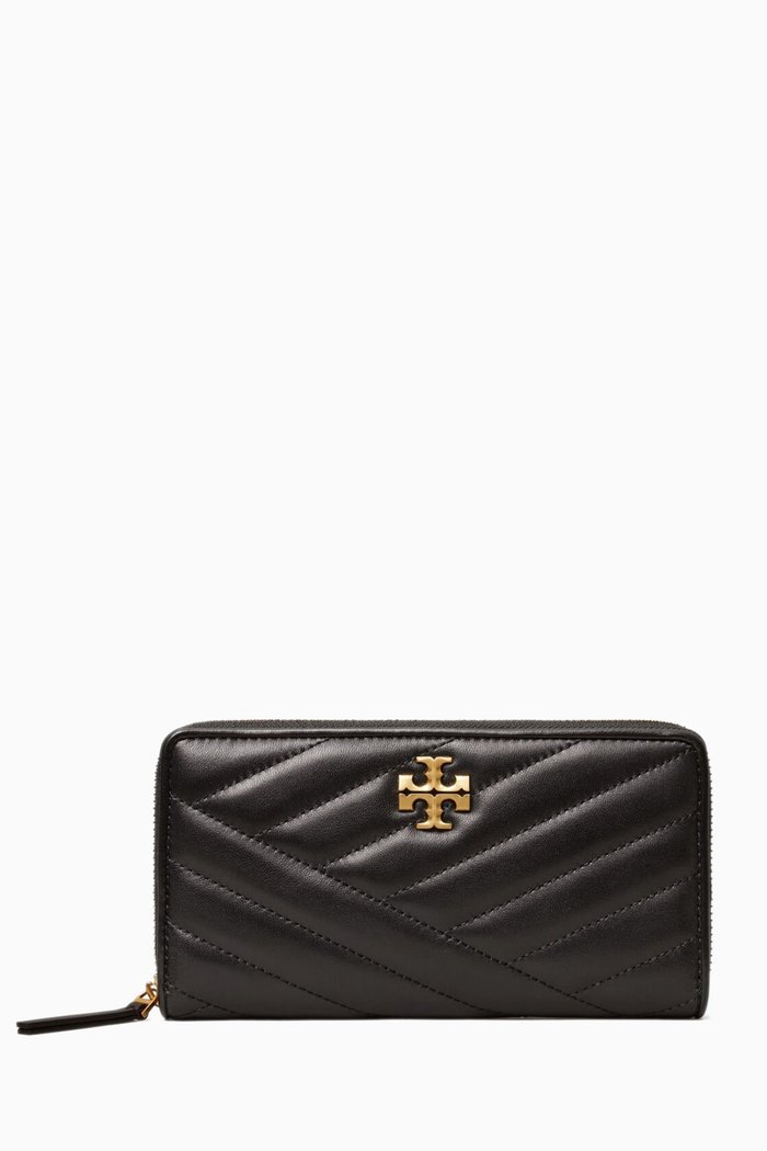

Kira Chevron Zip Continental Wallet in Leather, Black