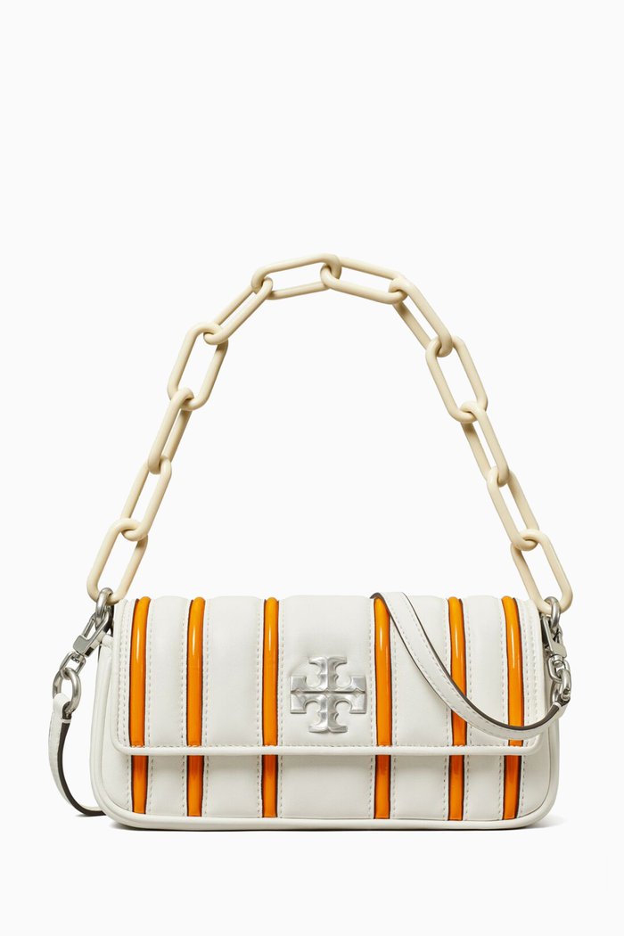 Small Kira Bombé Flap Shoulder Bag in Leather, Orange