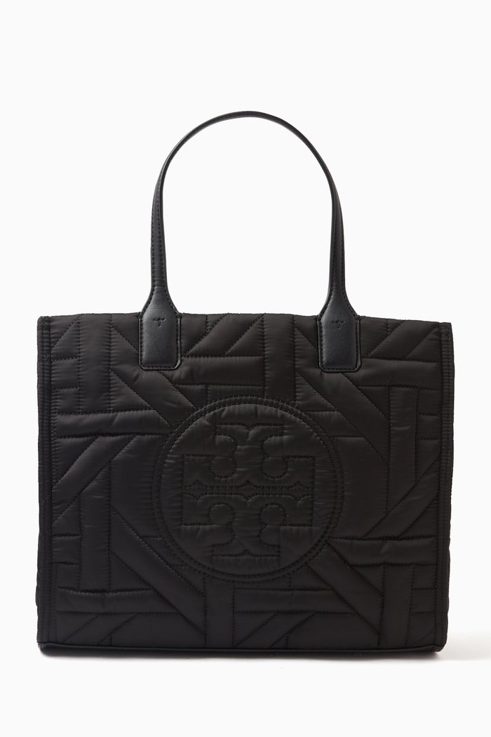 

Small Ella Basketweave Tote Bag in Quilted Satin, Black
