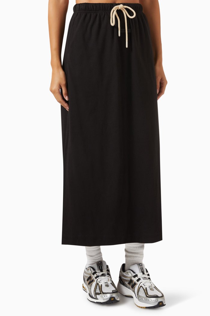

Drawstring Midi Skirt in Jersey, Black