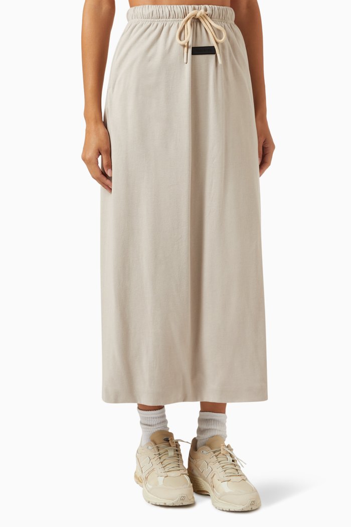 Drawstring Midi Skirt in Jersey, Grey