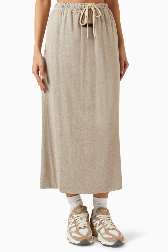 

Drawstring Midi Skirt in Jersey, Grey