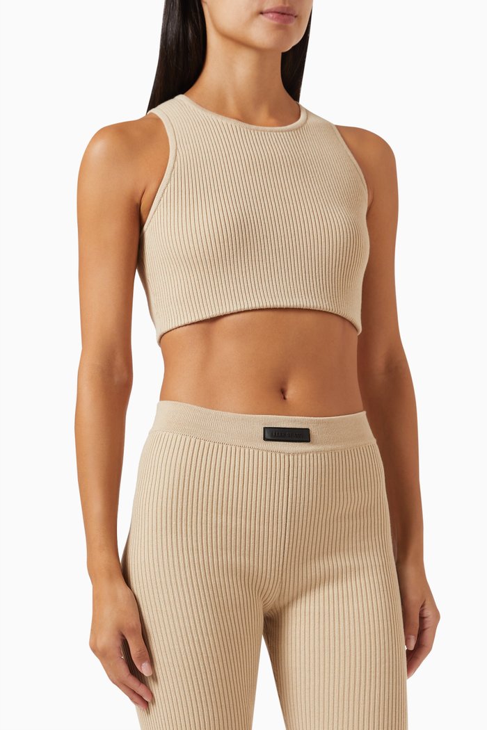 

Sports Crop Tank Top in Cotton-blend, Gold