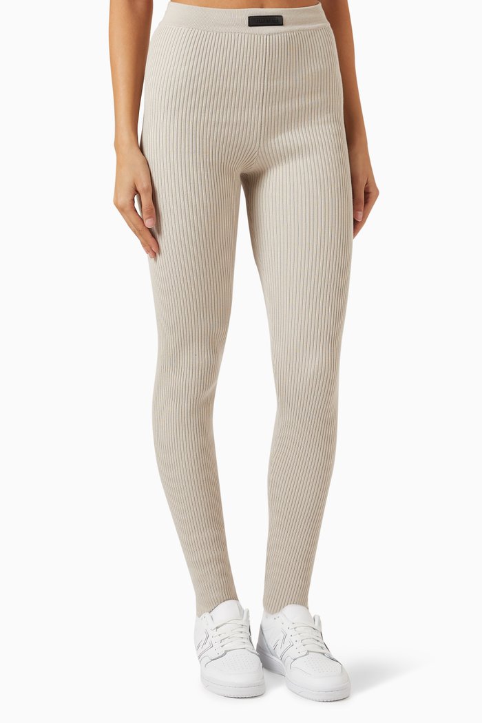 

Ribbed Leggings in Cotton-blend, Grey