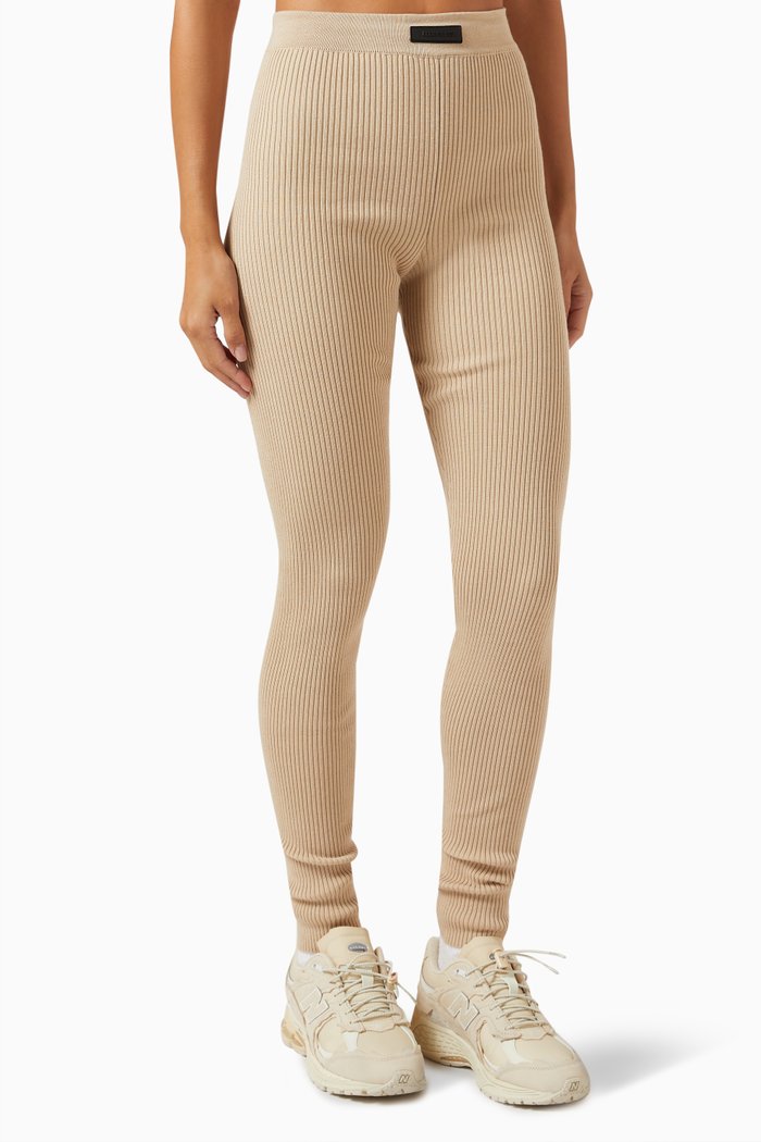 

Ribbed Leggings in Cotton-blend, Gold