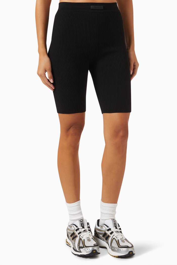 

Ribbed Biker Shorts in Cotton-blend, Black