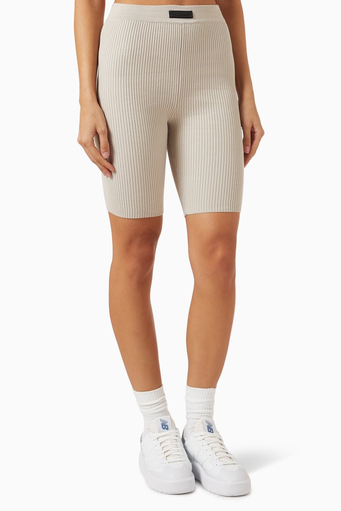 Ribbed Biker Shorts in Cotton-blend, Grey