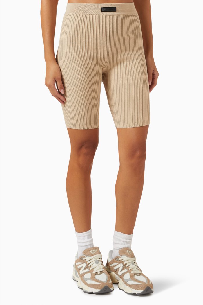 

Ribbed Biker Shorts in Cotton-blend, Gold
