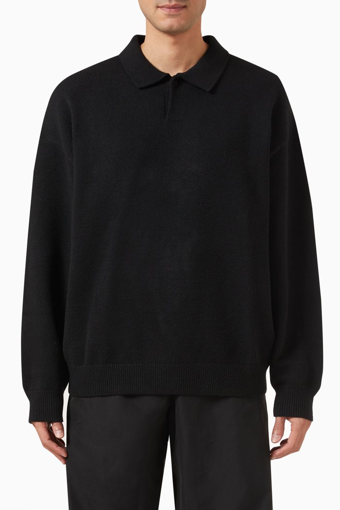 

Oversized Polo Shirt in Nylon-blend Knit, Black