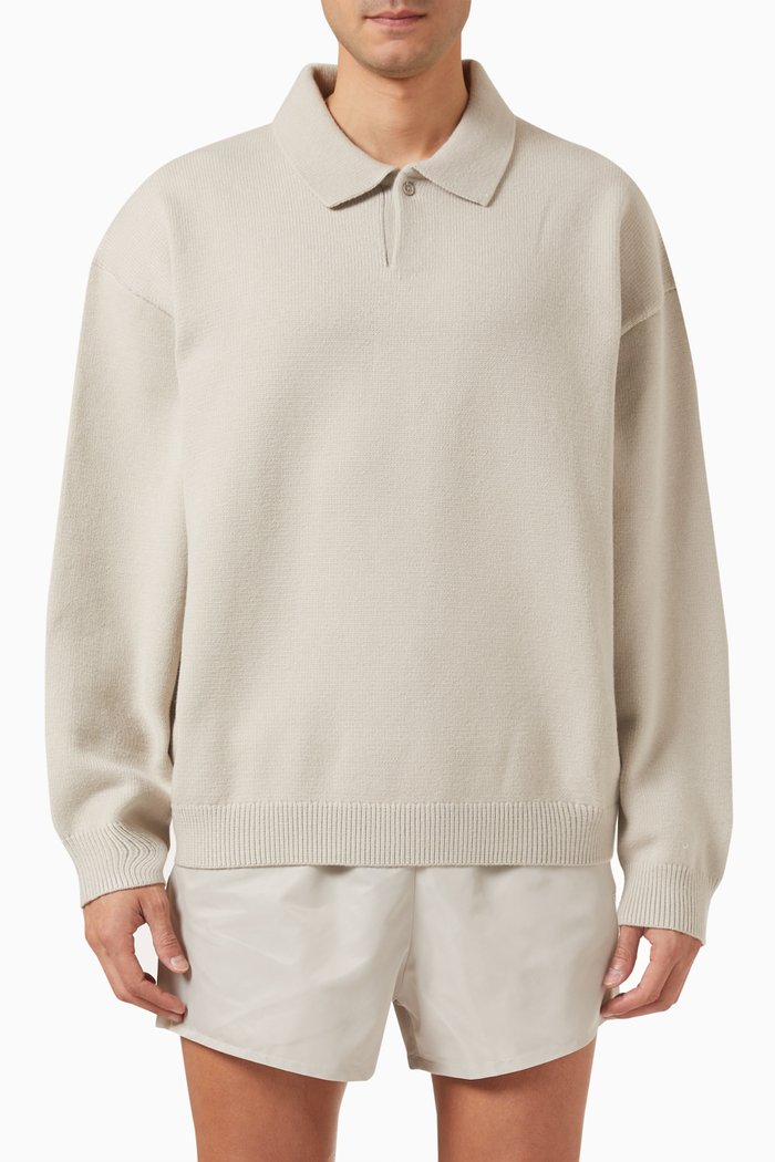 

Oversized Polo Shirt in Nylon-blend Knit, Grey