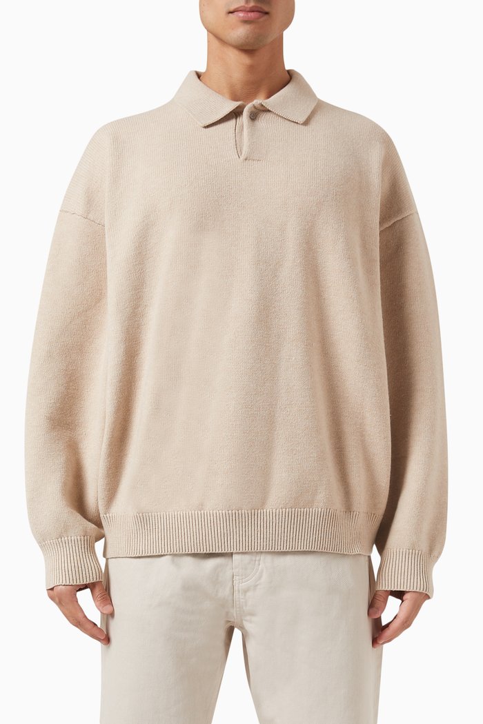 Oversized Polo Shirt in Nylon-blend Knit, Neutral