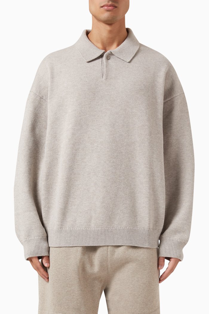 

Oversized Polo Shirt in Nylon-blend Knit, Grey