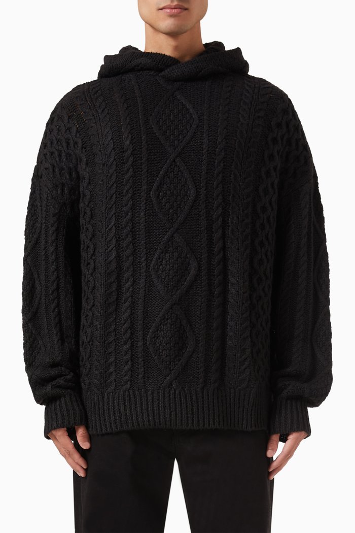 

Cable-knit Hoodie, Black