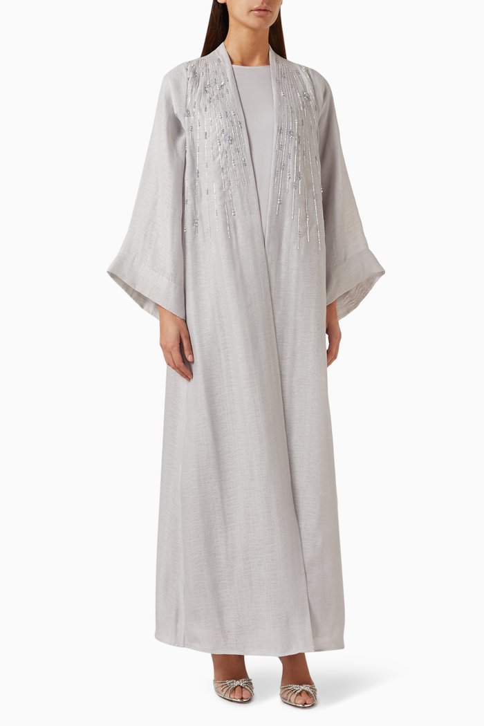 

Embellished Abaya & Dress Set in Crepe, Grey