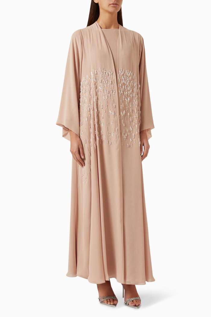 

Embellished Abaya & Dress Set in Chiffon, Neutral