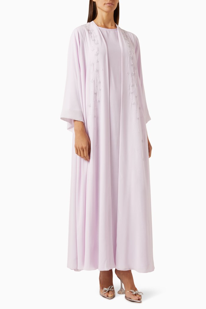 

3-piece Embellished Abaya Set in Chiffon & Satin, Pink