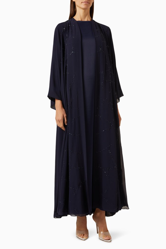 

3-piece Embellished Abaya Set in Chiffon & Satin, Blue