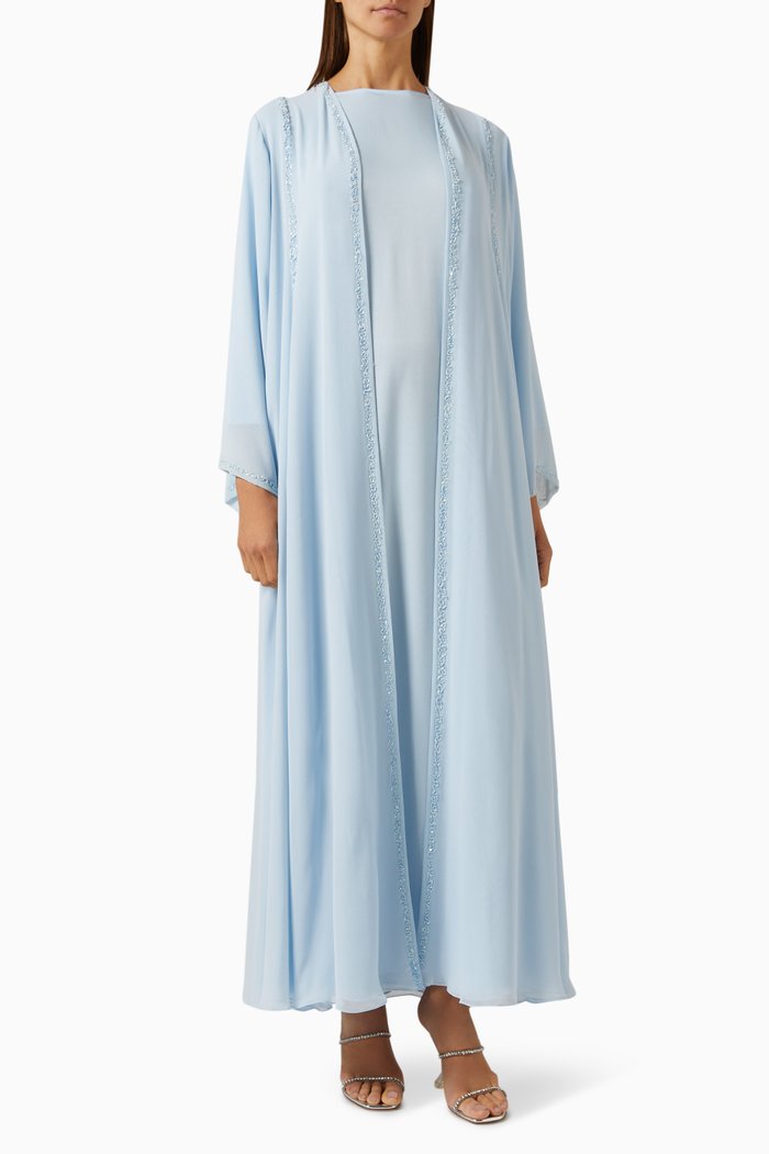 

3-piece Embellished Abaya Set in Chiffon & Satin, Blue