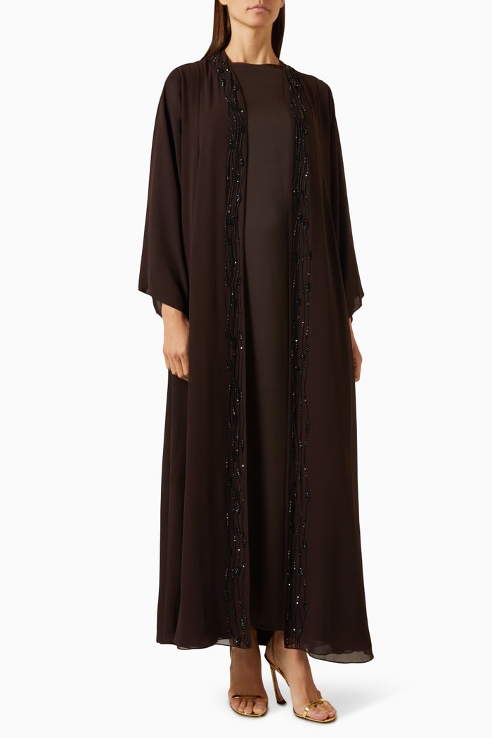 

3-piece Embellished Abaya Set in Chiffon & Satin, Purple