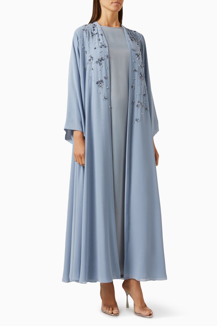 

3-piece Embellished Abaya Set in Chiffon & Satin, Blue