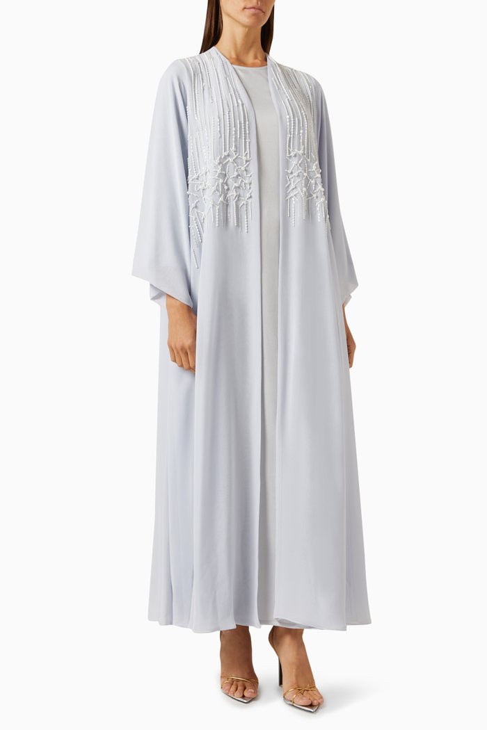 

3-piece Embellished Abaya Set in Chiffon & Satin, Grey