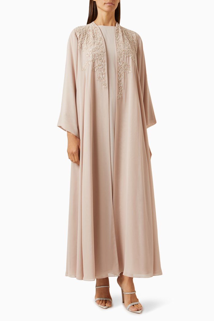 

3-piece Embellished Abaya Set in Chiffon & Satin, Pink