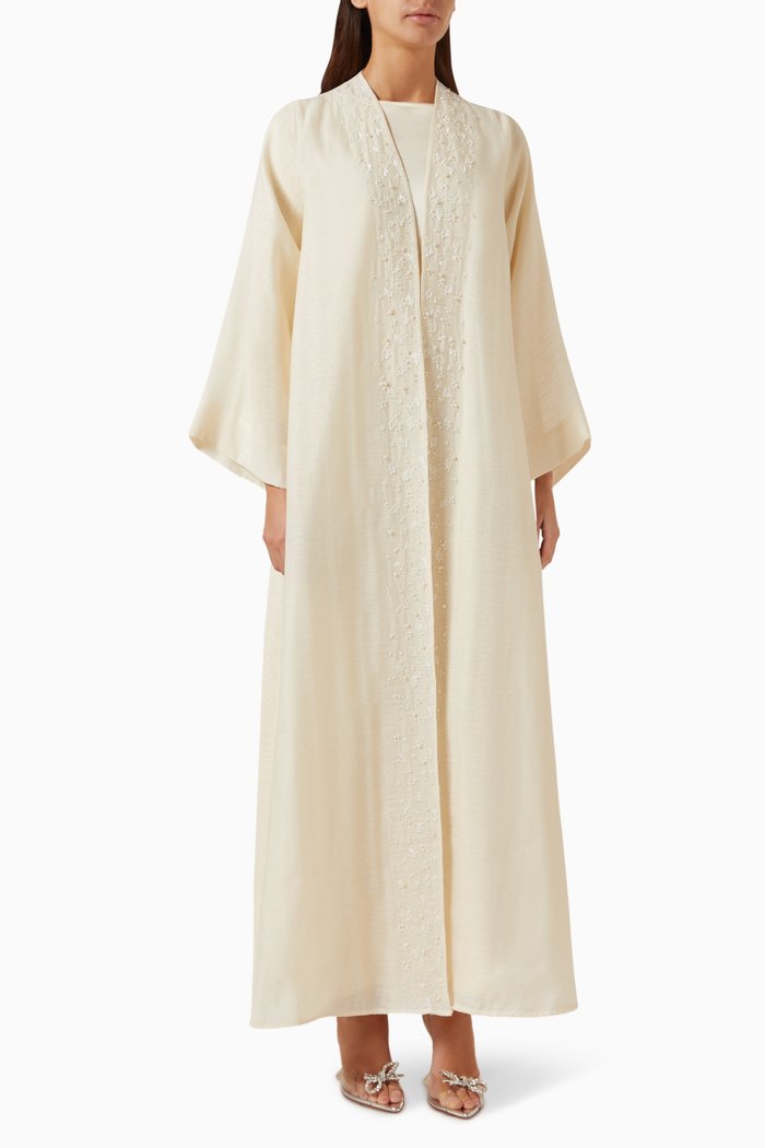 

Embellished Abaya & Dress Set in Cotton-organza, White
