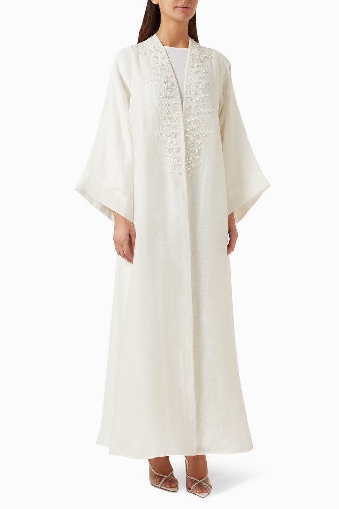 

Embellished Abaya & Dress Set in Cotton-organza, White