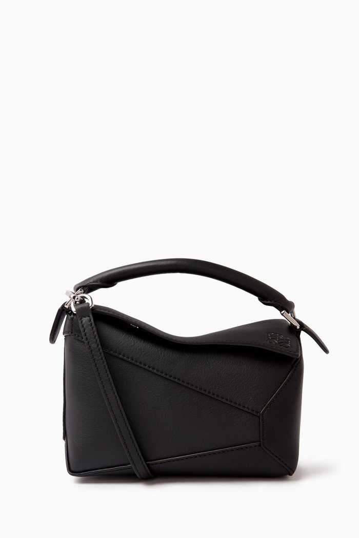

Mini Puzzle Top-handle Bag in Calfskin Leather, Black