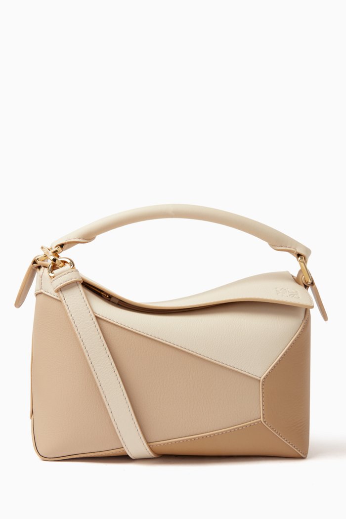 

Small Puzzle Top-handle Bag in Calfskin Leather, Neutral